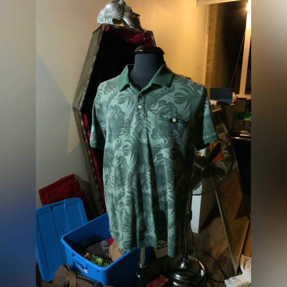 Goodfellow & Co mens XL forest green botanical polo shirt subtle floral